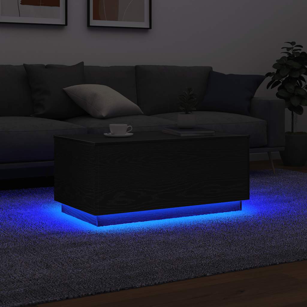 VidaXL Coffee Table 90x50x40 cm With LED Lights Black Oak For Modern Living Rooms - vidaXL - Home Symphony