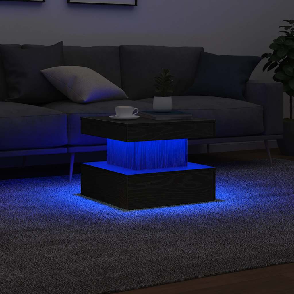 vidaXL Coffee Table 50x50x40 Cm LED Lights Black Oak Modern Living Room Decor Accent - vidaXL - Home Symphony
