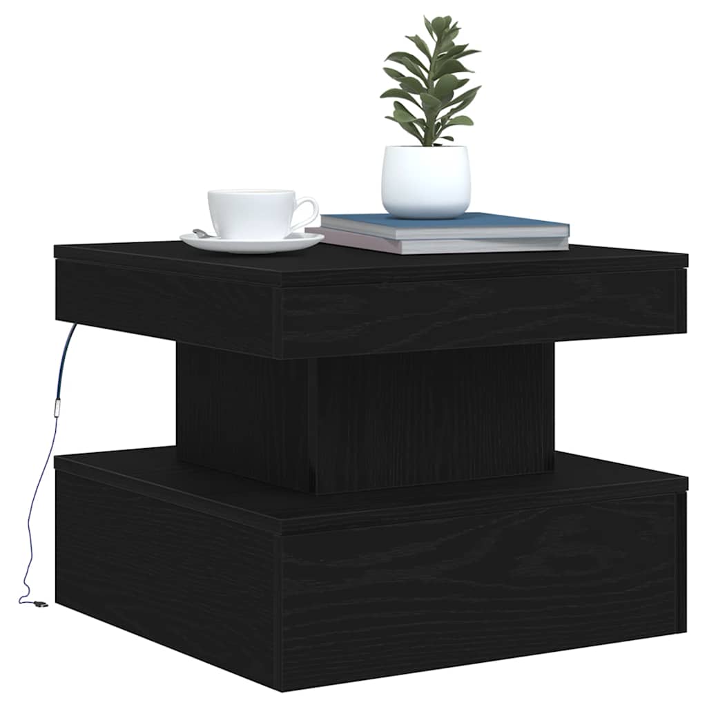 vidaXL Coffee Table 50x50x40 Cm LED Lights Black Oak Modern Living Room Decor Accent - vidaXL - Home Symphony