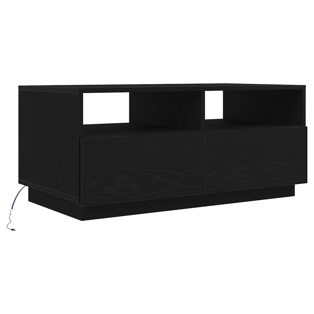 VidaXL Coffee Table With LED Lights Black Oak 90x49x40 cm For Living Room Decor - vidaXL - Home Symphony
