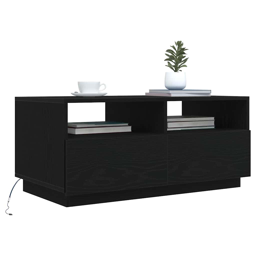 VidaXL Coffee Table With LED Lights Black Oak 90x49x40 cm For Living Room Decor - vidaXL - Home Symphony
