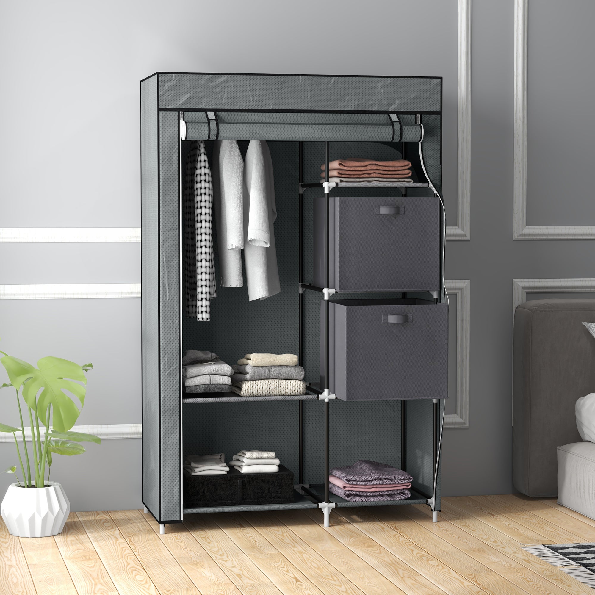 Homcom Fabric Wardrobe Compact With 2 Drawers For Dorms fabric wardrobe with steel frame, hanging rod and two drawers