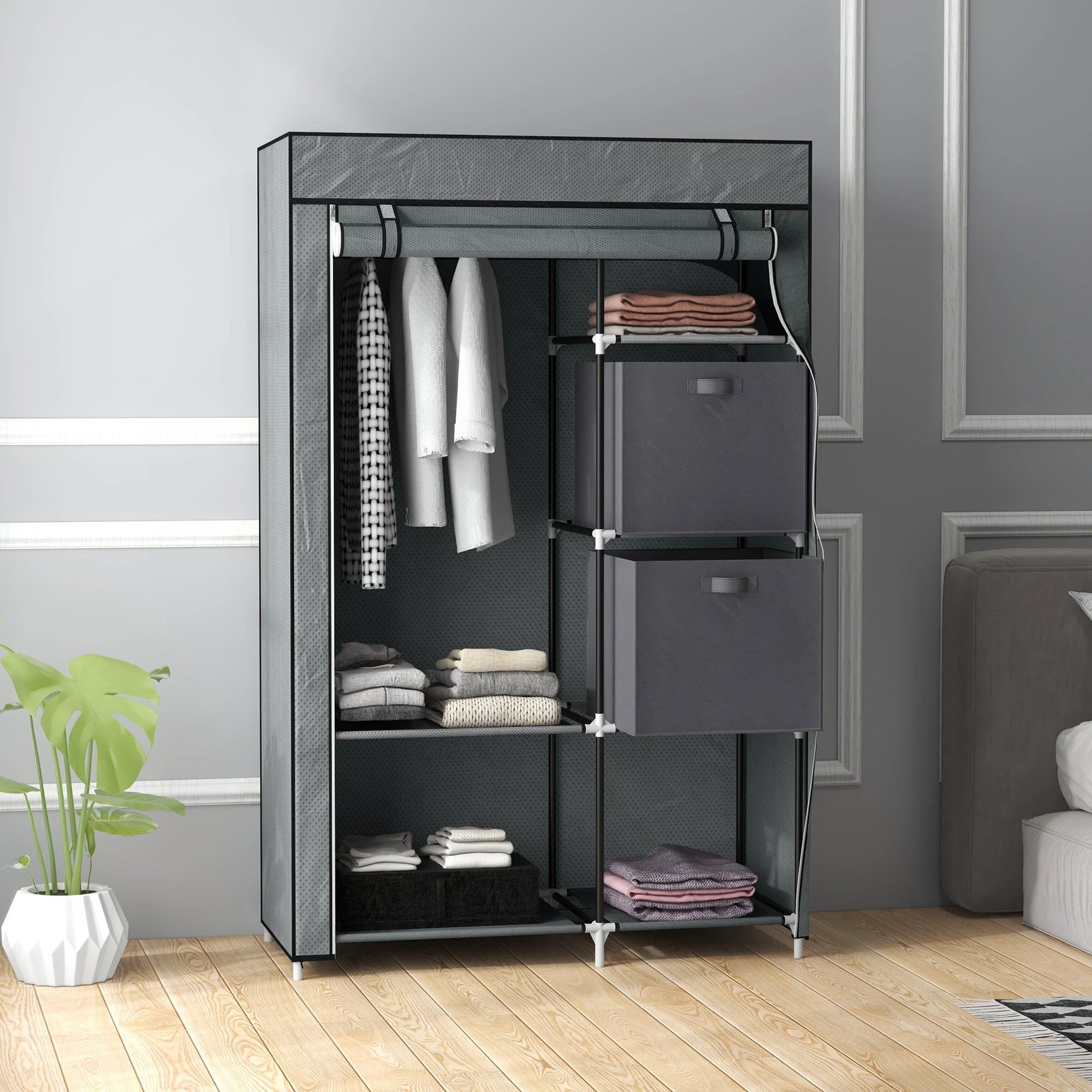 HOMCOM Homcom Fabric Wardrobe Compact With 2 Drawers For Dorms - Wardrobe