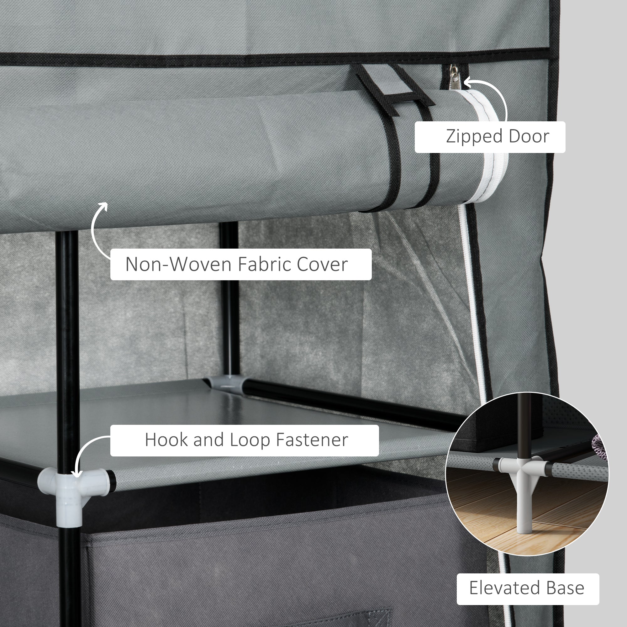 Homcom Fabric Wardrobe Compact With 2 Drawers For Dorms with steel frame, fabric cover, zippered door, elevated base.