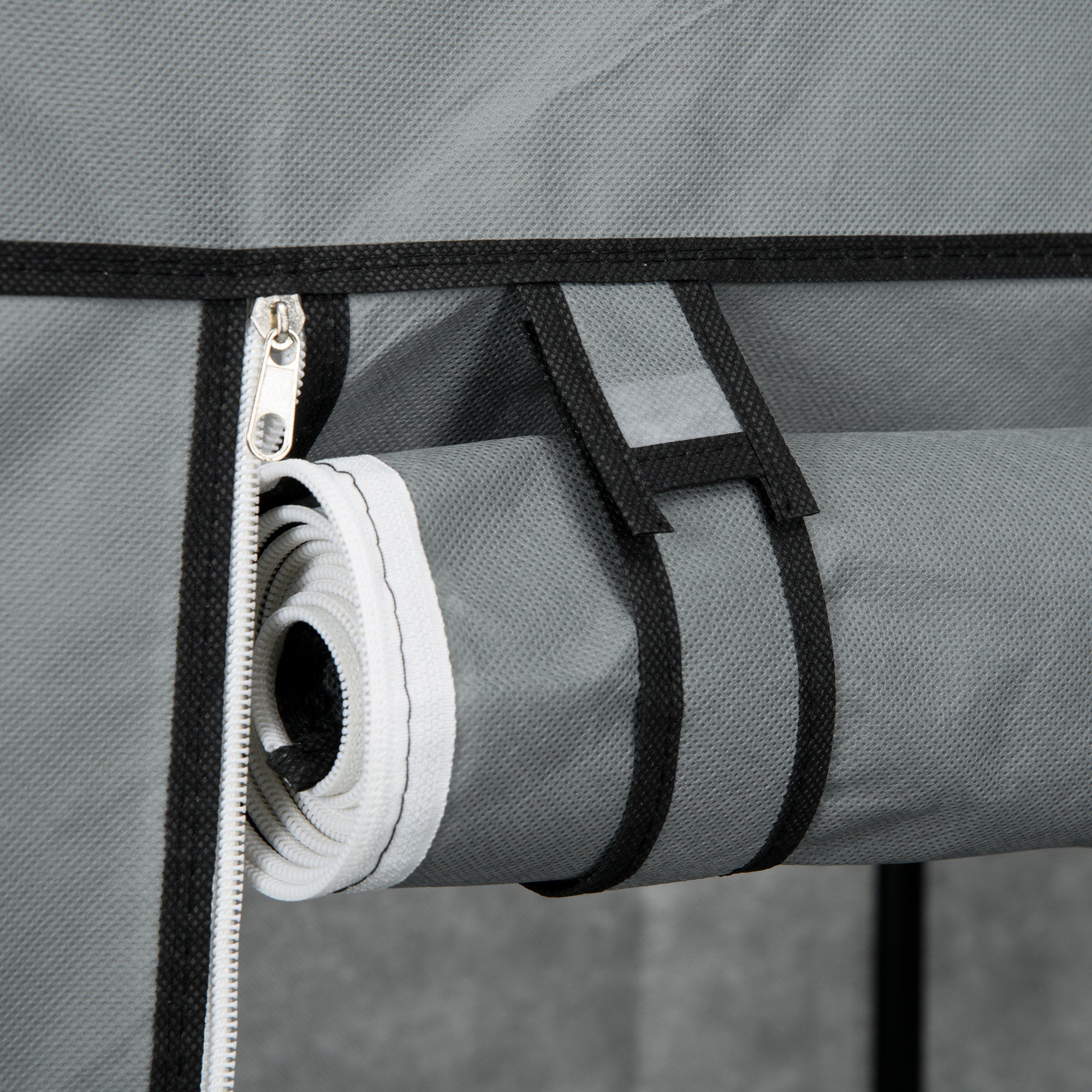 Homcom Fabric Wardrobe Compact With 2 Drawers For Dorms: grey fabric wardrobe with roll-up cover and zipper.