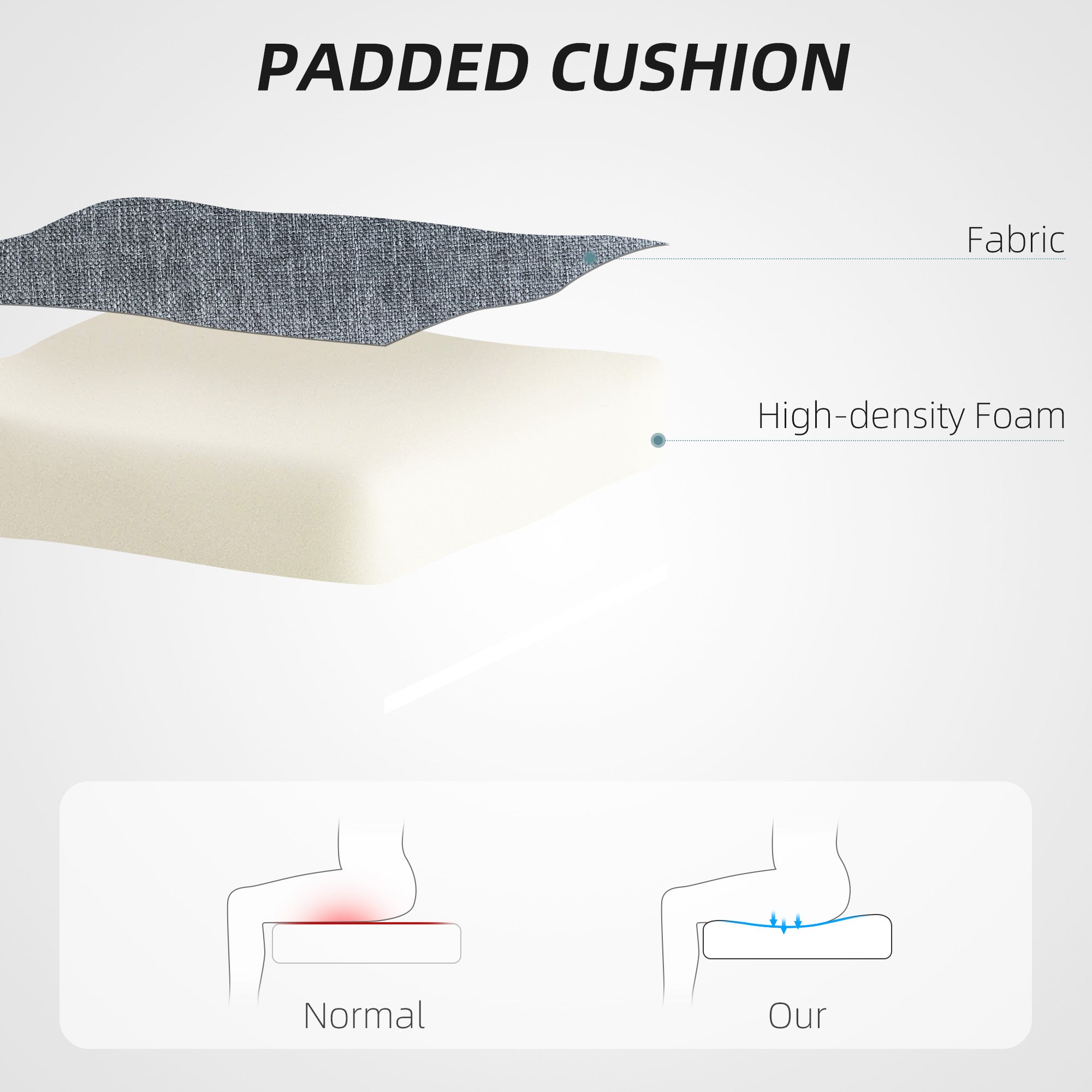 HOMCOM Armless Desk Chair Gas Lift Adjustable For Vanity cushion layers: fabric and high-density foam.