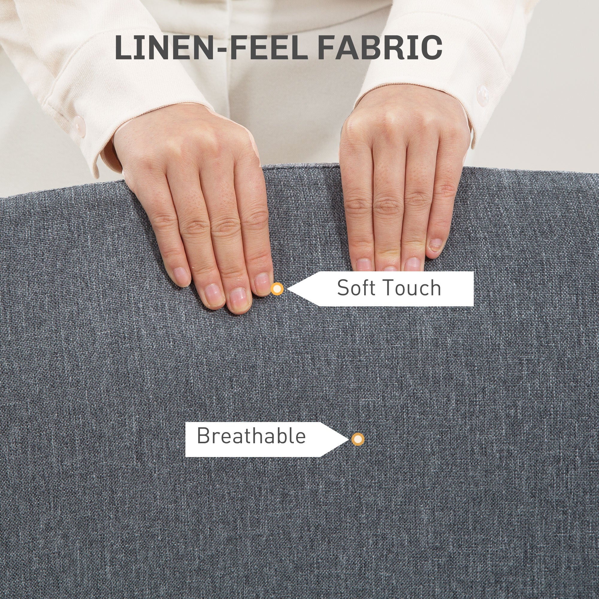 HOMCOM Armless Desk Chair Gas Lift Adjustable For Vanity linen fabric closeup with soft touch and breathable texture.