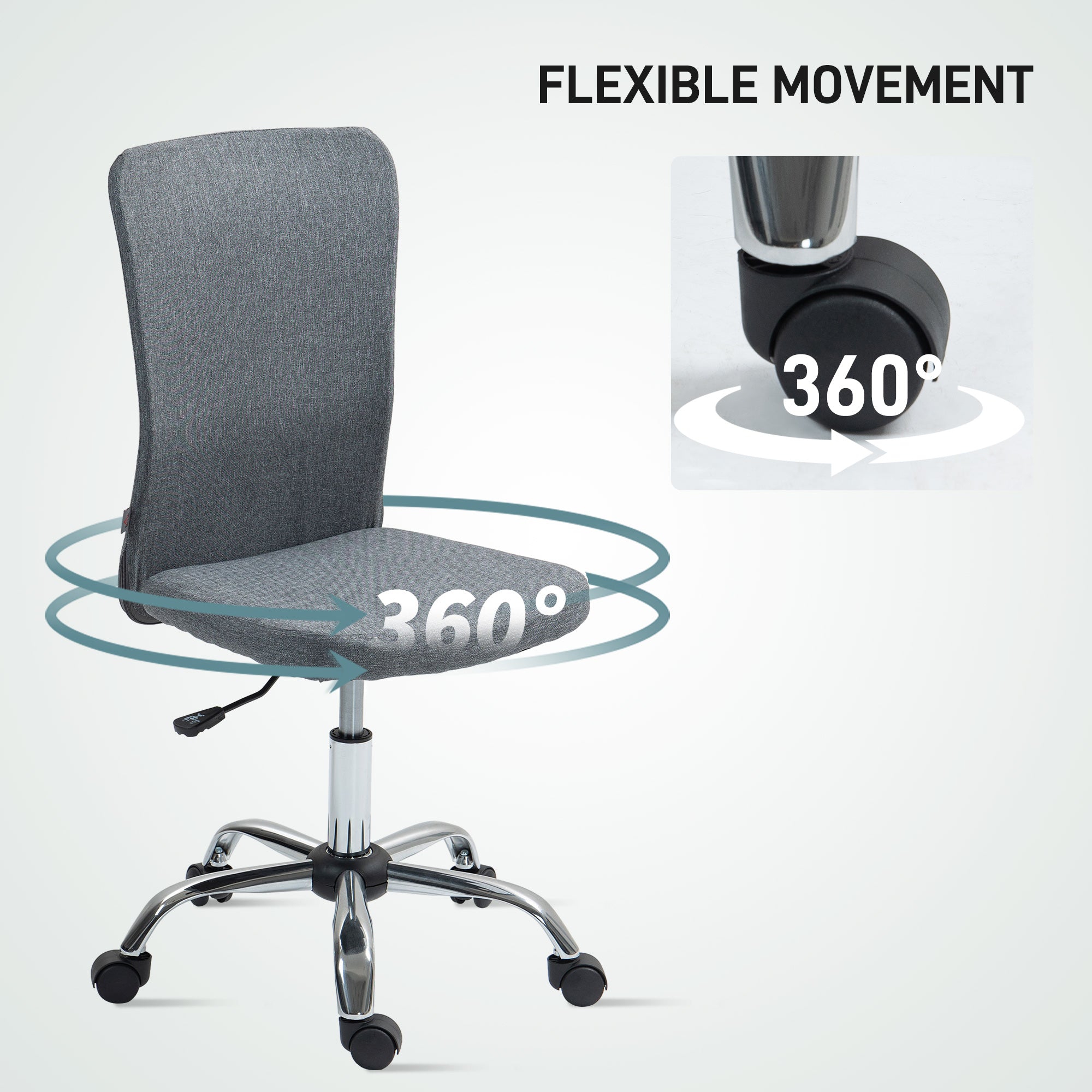 HOMCOM Armless Desk Chair Gas Lift Adjustable For Vanity, grey linen fabric, 360° swivel