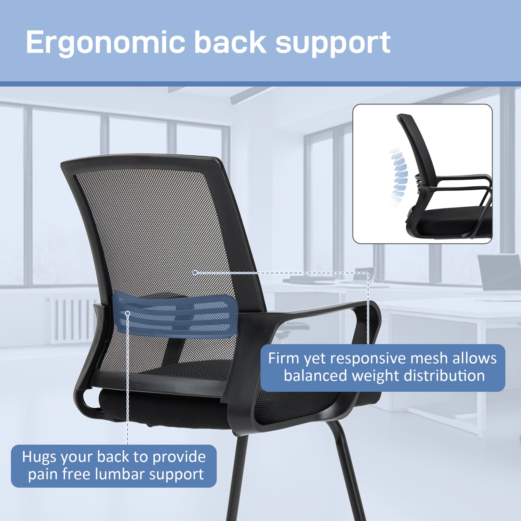 HOMCOM Meeting Chair Standard Ergonomic Support For Office with breathable mesh back and lumbar support.