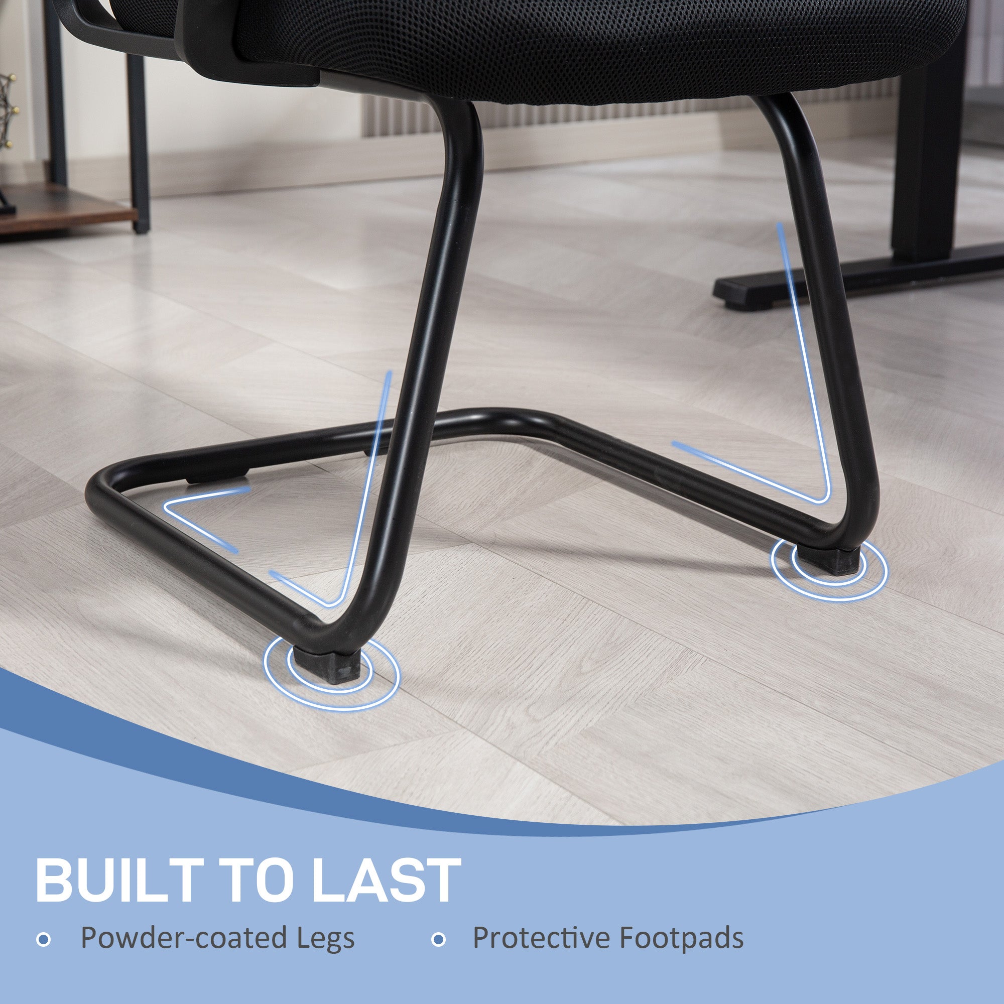 HOMCOM Meeting Chair Standard Ergonomic Support For Office with black powder-coated cantilever legs and footpads