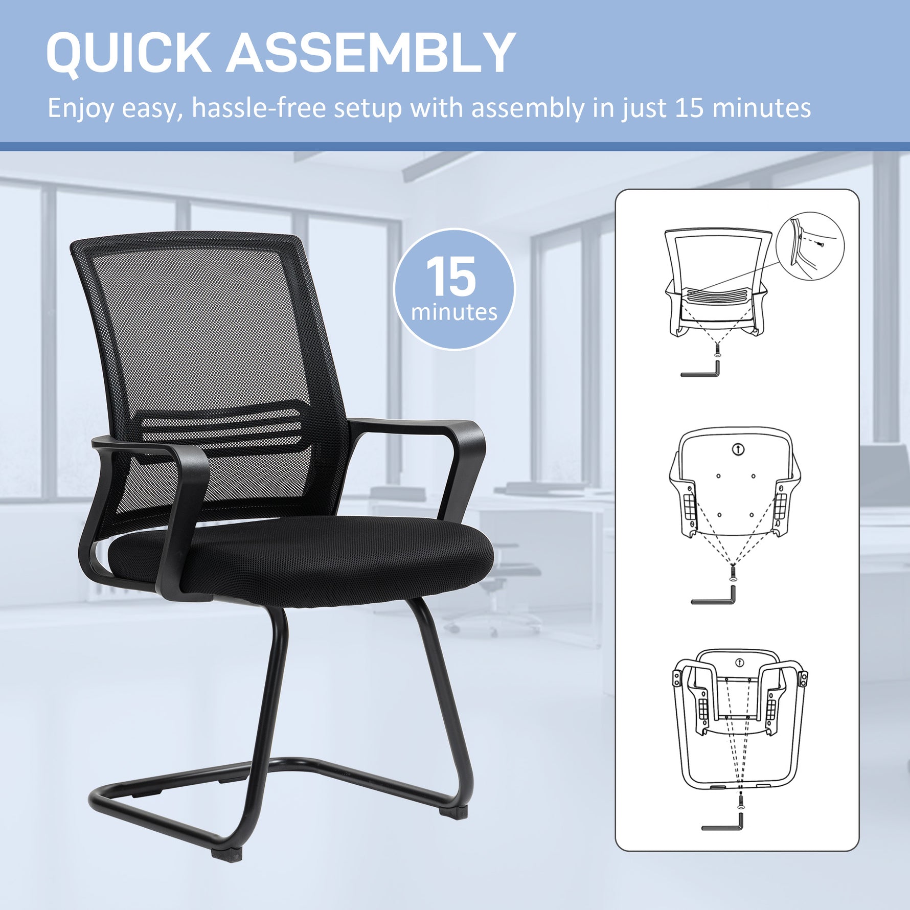 HOMCOM Meeting Chair Standard Ergonomic Support For Office with mesh back, padded seat, black frame.