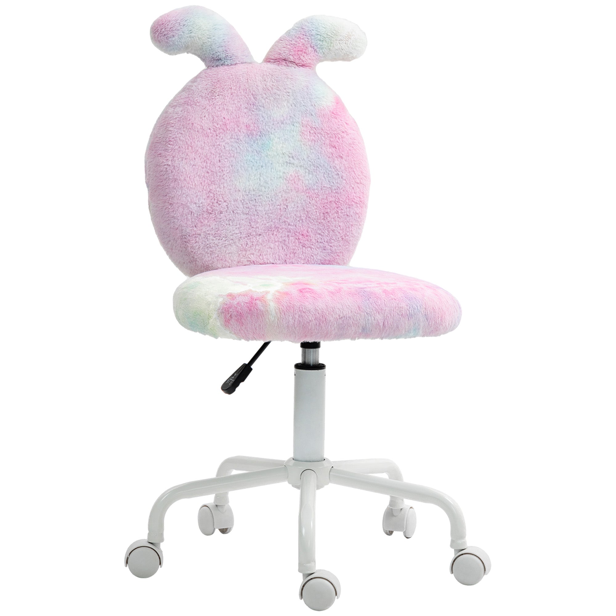 HOMCOM Armless Desk Chair 43 To 51 Cm 360 Swivel Vanity with plush bunny-ear backrest and multicolor faux fur