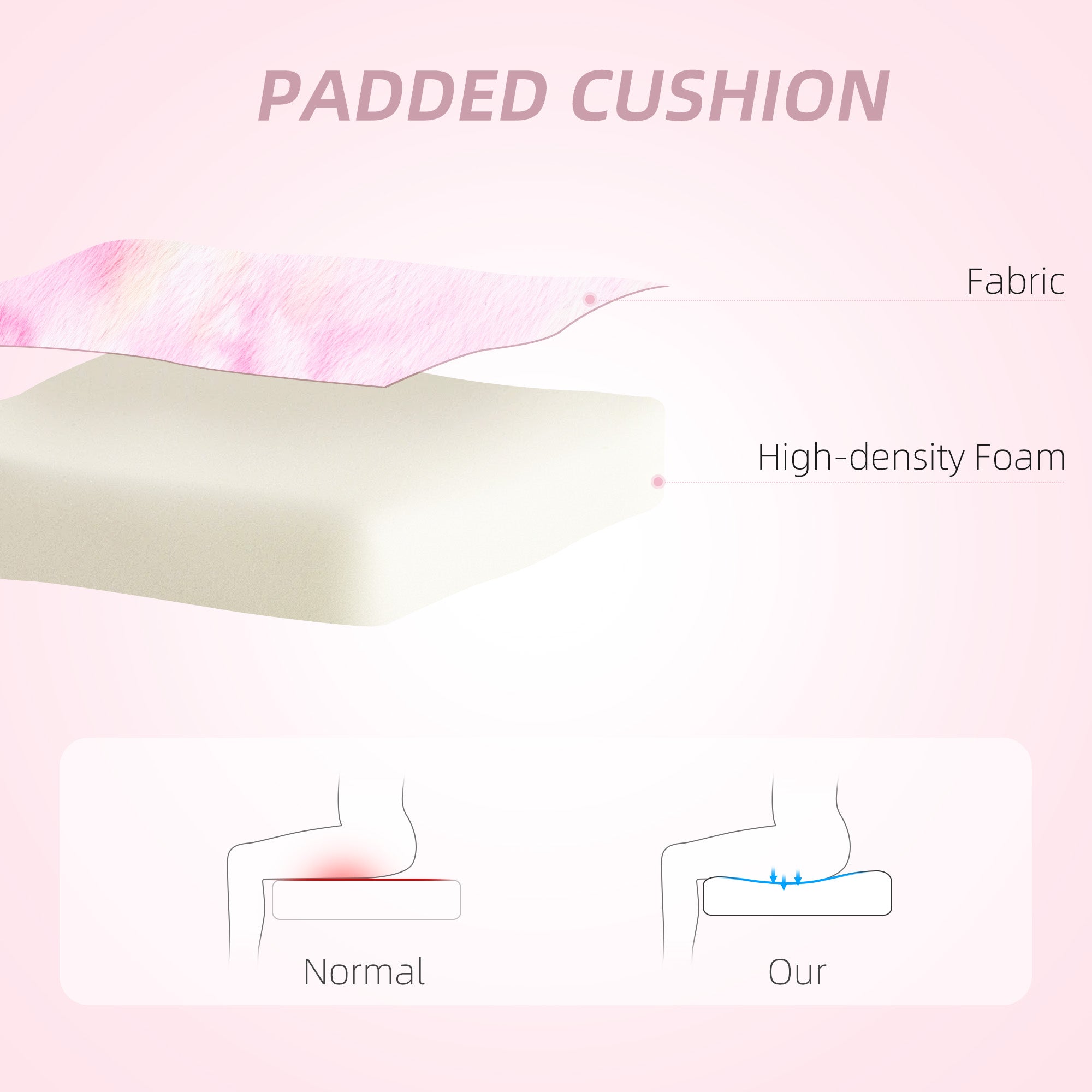 HOMCOM Armless Desk Chair 43 To 51 Cm 360 Swivel Vanity – padded cushion, fabric cover, high-density foam.