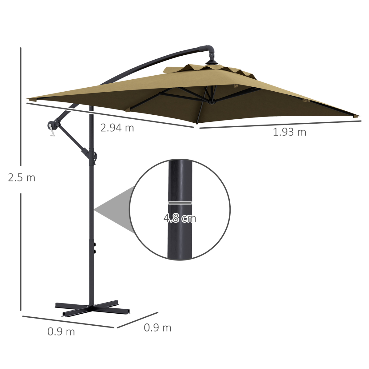 Outsunny Outsunny 3 m Cantilever Parasol with Cross Base, Crank Handle - Parasol