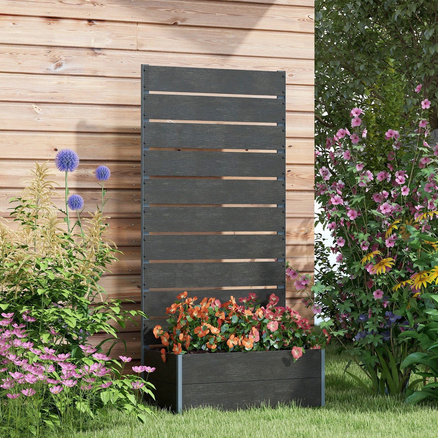 Outsunny Outsunny Raised Garden Bed Trellis Planter Box Black - Planters