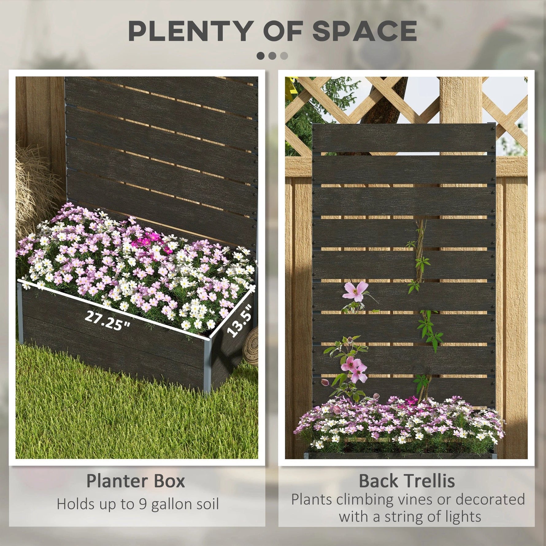 Outsunny Outsunny Raised Garden Bed Trellis Planter Box Black - Planters