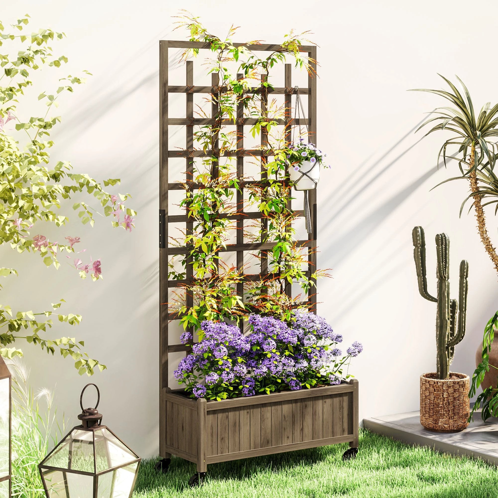Outsunny Outsunny Wood Trellis Planter Tall Bedliner Climbers - Planters