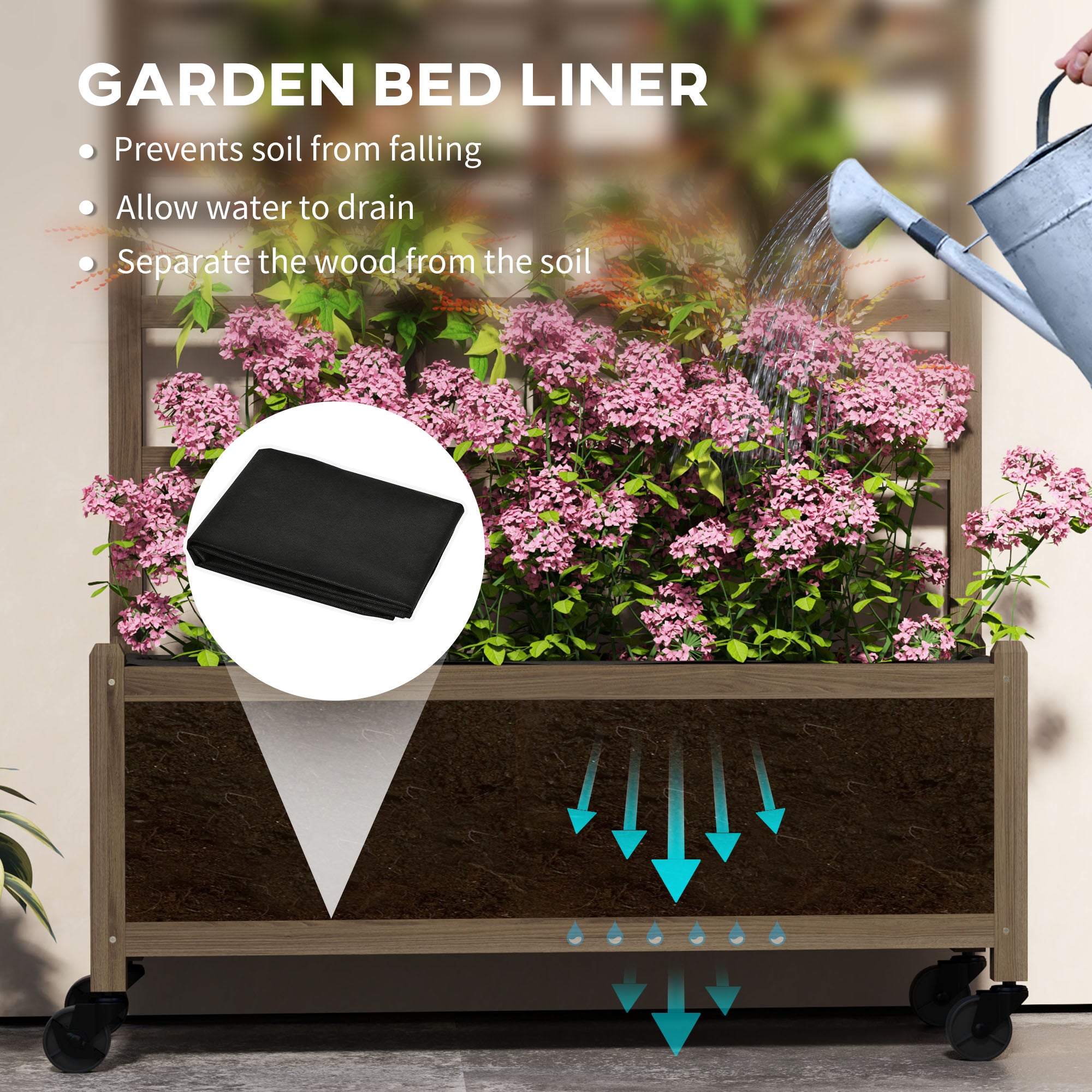 Outsunny wood trellis planter on wheels with tall bedliner climbers and freestanding fir frame.