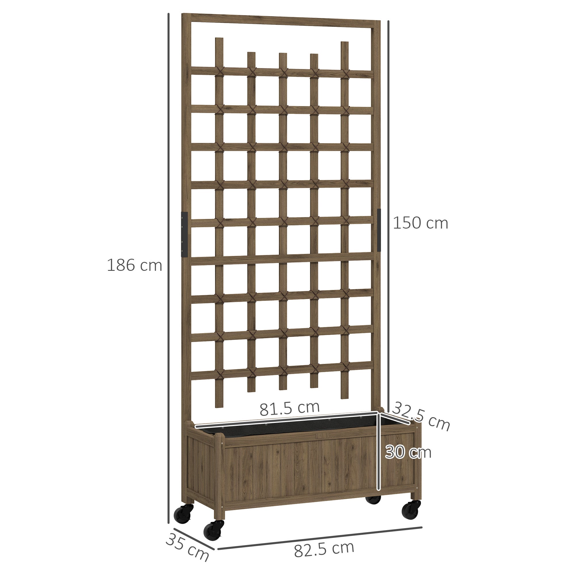 Outsunny wood trellis planter on wheels: tall freestanding fir frame with lattice for climbers and inner fabric bag.