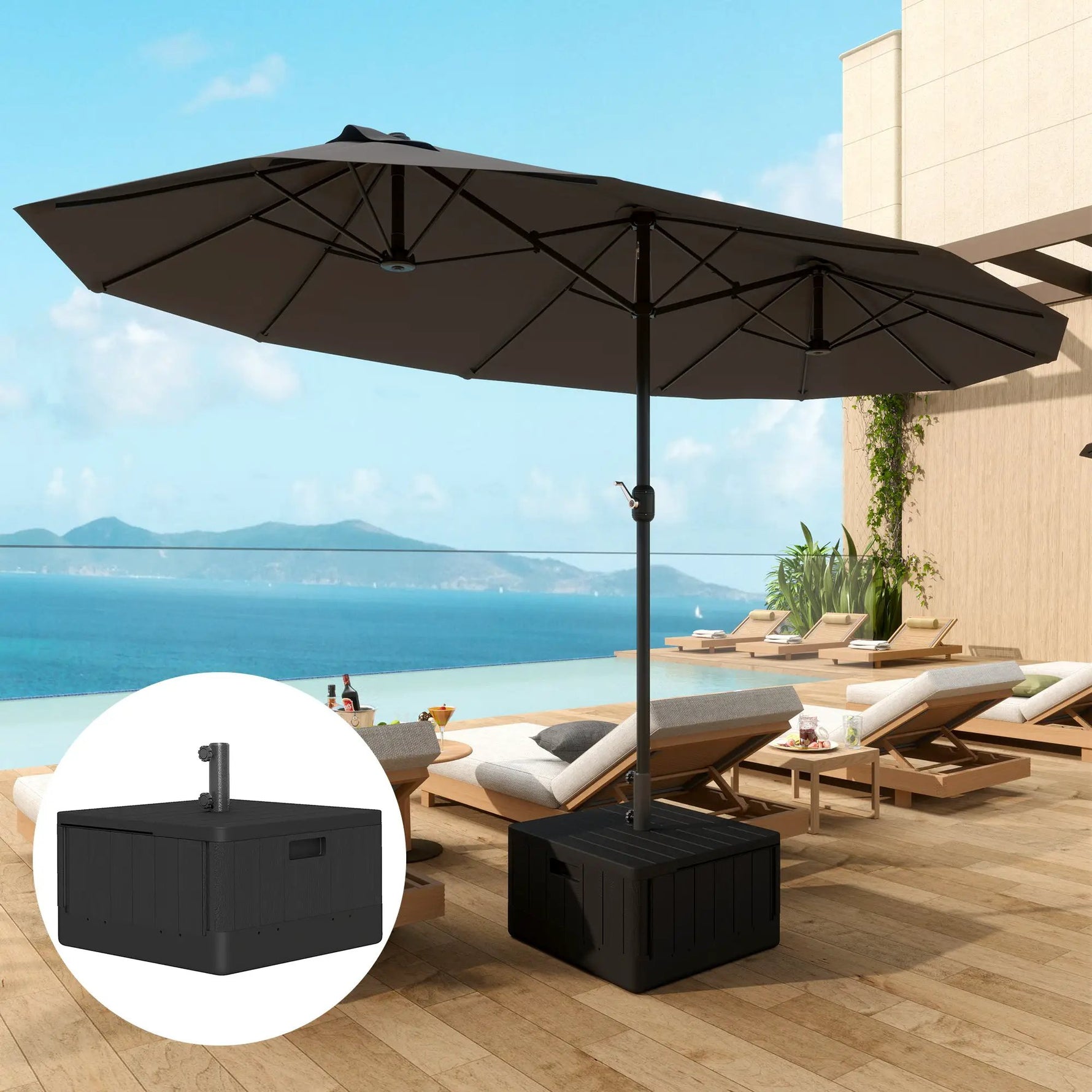 Outsunny Outsunny Garden Parasol Base, Sand/Water Filled Garden Umbrella Stand, Black - Parasol