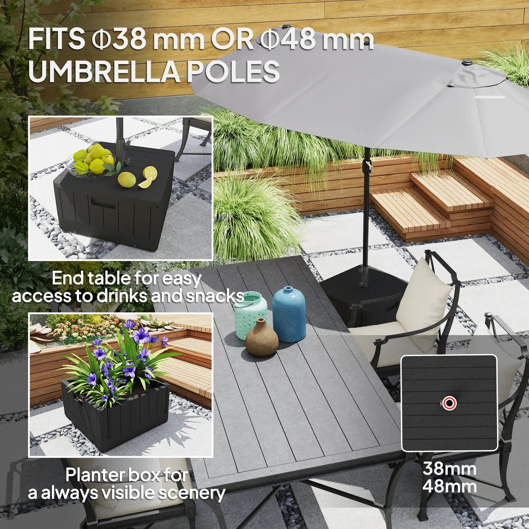 Outsunny Outsunny Garden Parasol Base, Sand/Water Filled Garden Umbrella Stand, Black - Parasol