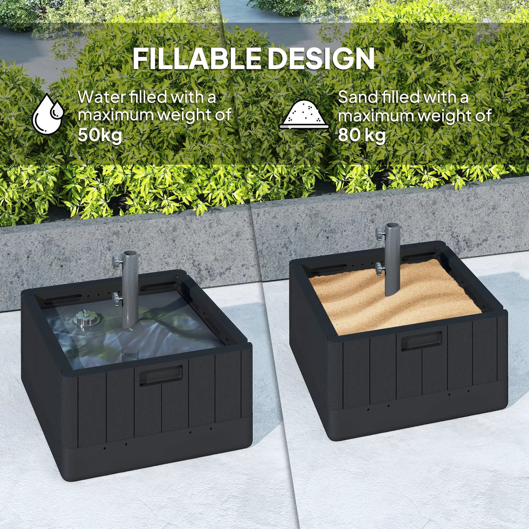 Outsunny Outsunny Garden Parasol Base, Sand/Water Filled Garden Umbrella Stand, Black - Parasol