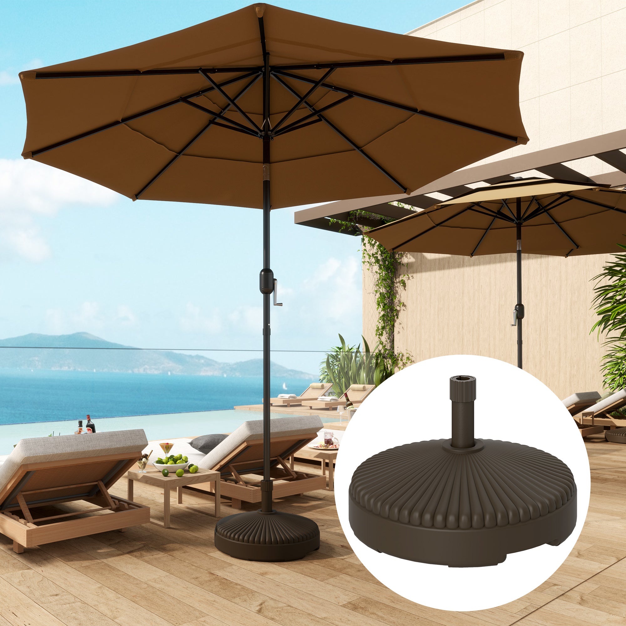 Outsunny Outsunny Garden Parasol Base, 28kg Sand Filled, 23kg Water Filled, Brown - Parasol