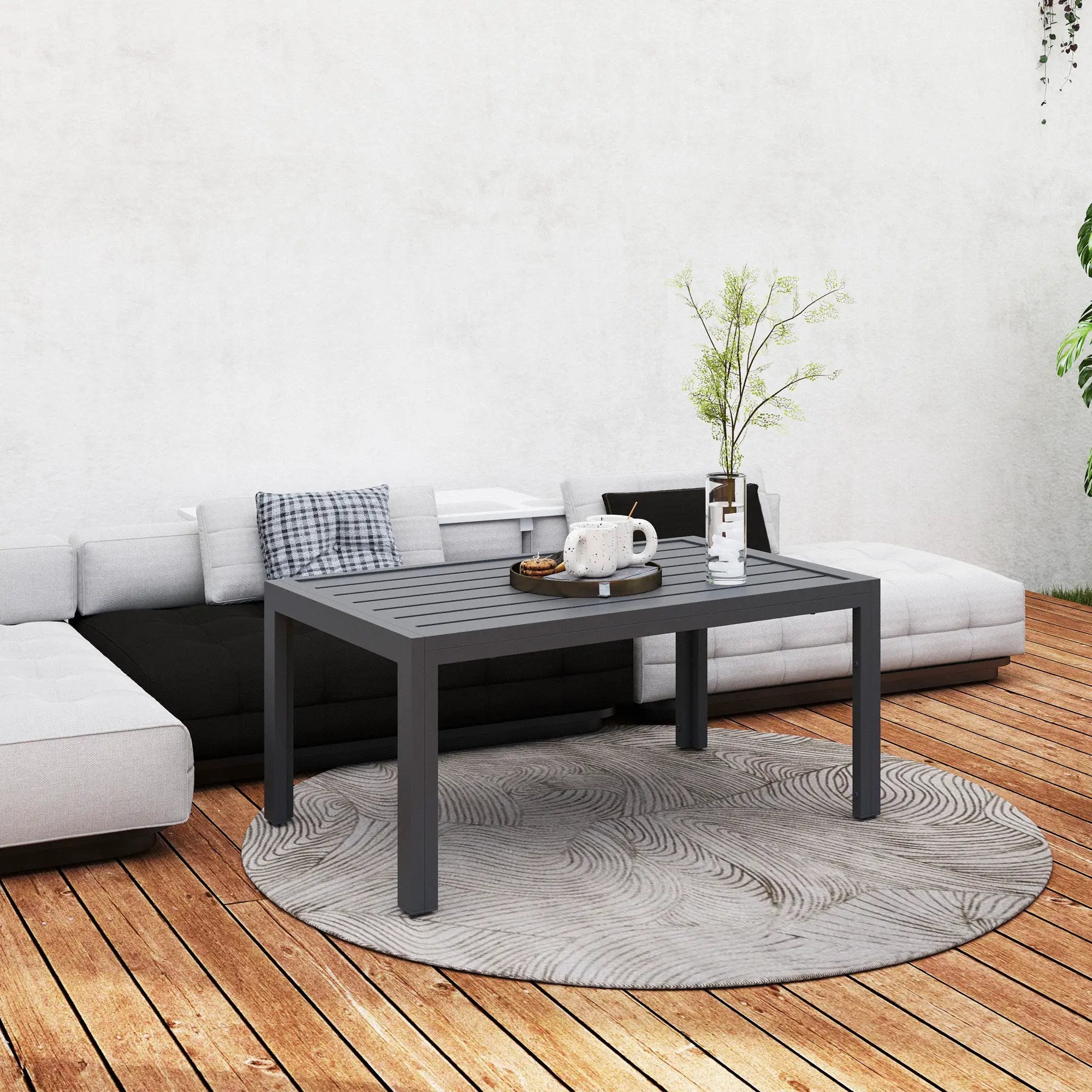 Outsunny Outsunny Outdoor Side Table Garden Table with Steel Frame and Slat Top Grey - Garden Table