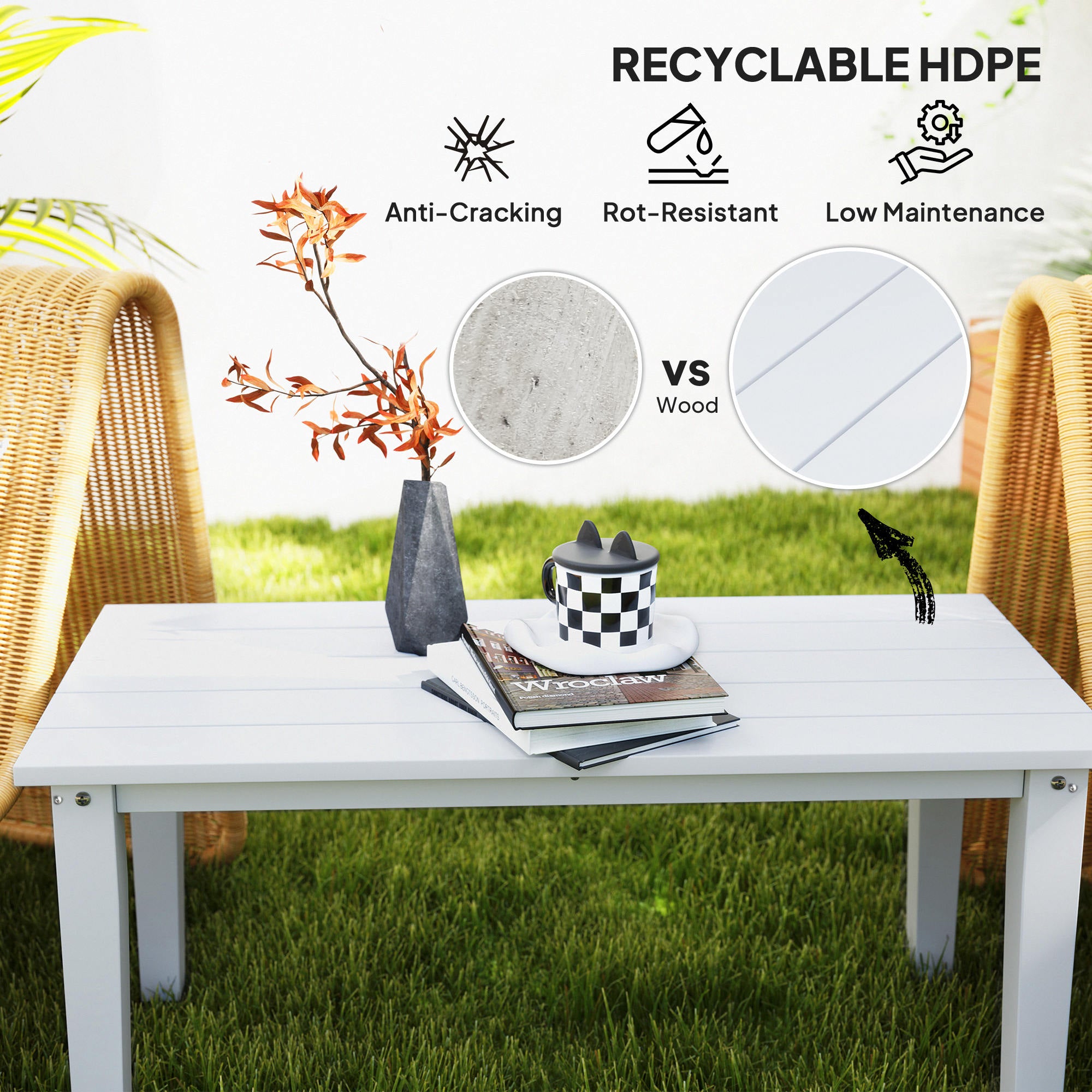 Outsunny Garden Coffee Table Large HDPE Slatted Outdoor Patio - Outsunny - Home Symphony
