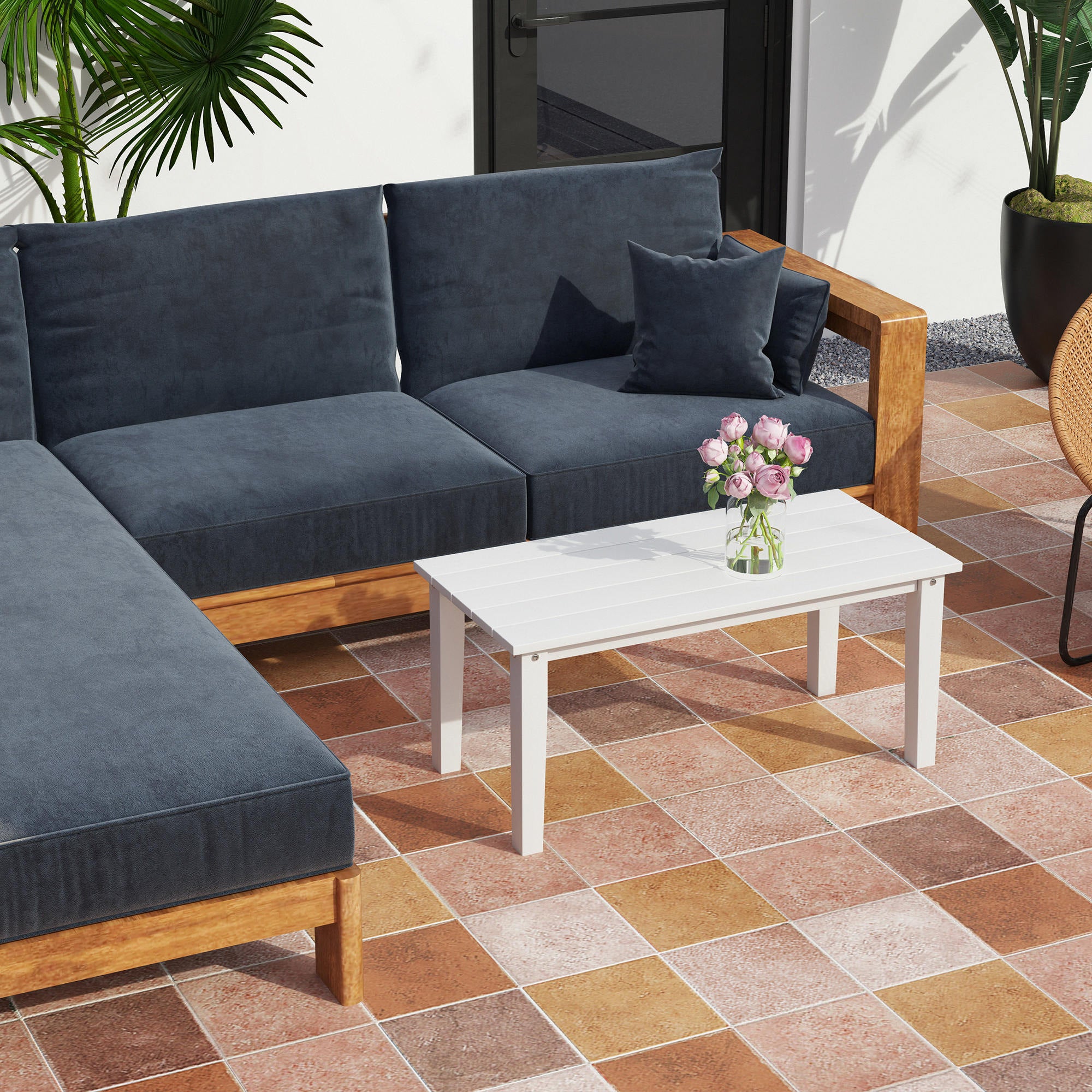 Outsunny Garden Coffee Table Large HDPE Slatted Outdoor Patio - Outsunny - Home Symphony