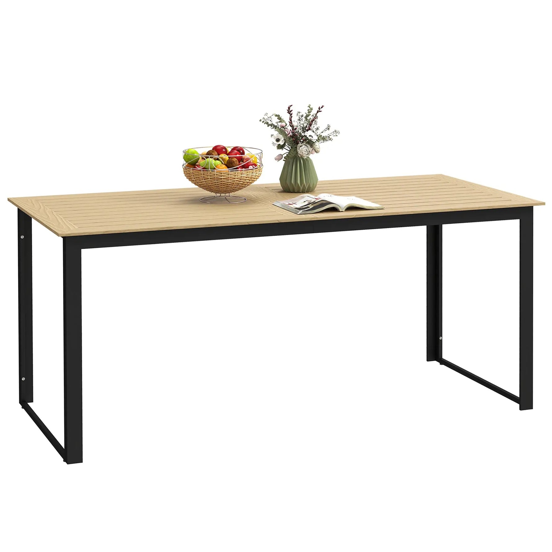 Outsunny Outsunny Garden Dining Table for 6 People with Slatted Table Top Metal Frame - Garden Table