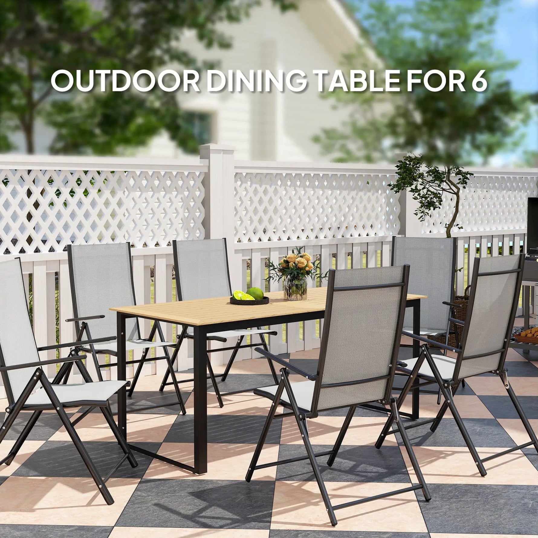 Outsunny Outsunny Garden Dining Table for 6 People with Slatted Table Top Metal Frame - Garden Table