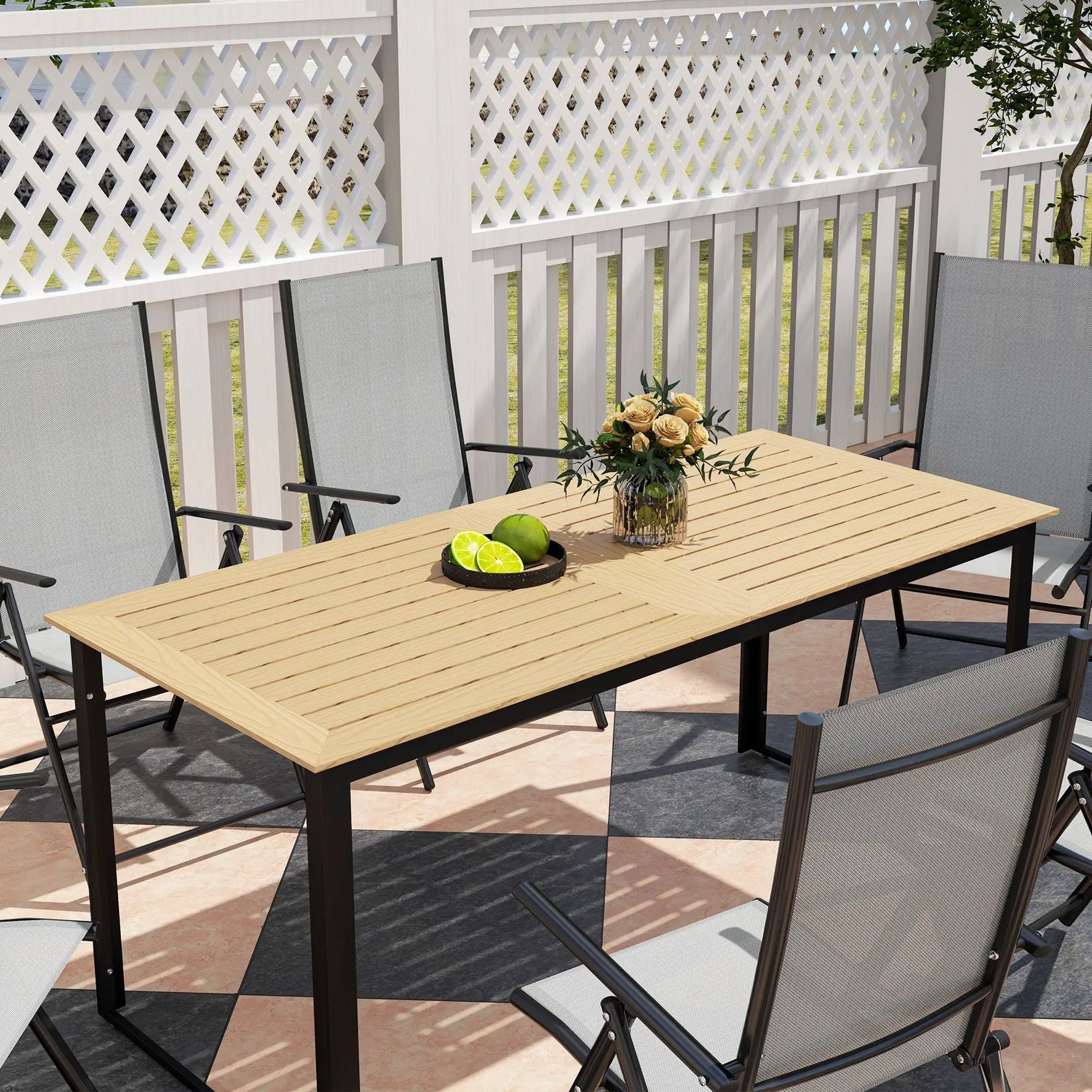 Outsunny Outsunny Garden Dining Table for 6 People with Slatted Table Top Metal Frame - Garden Table