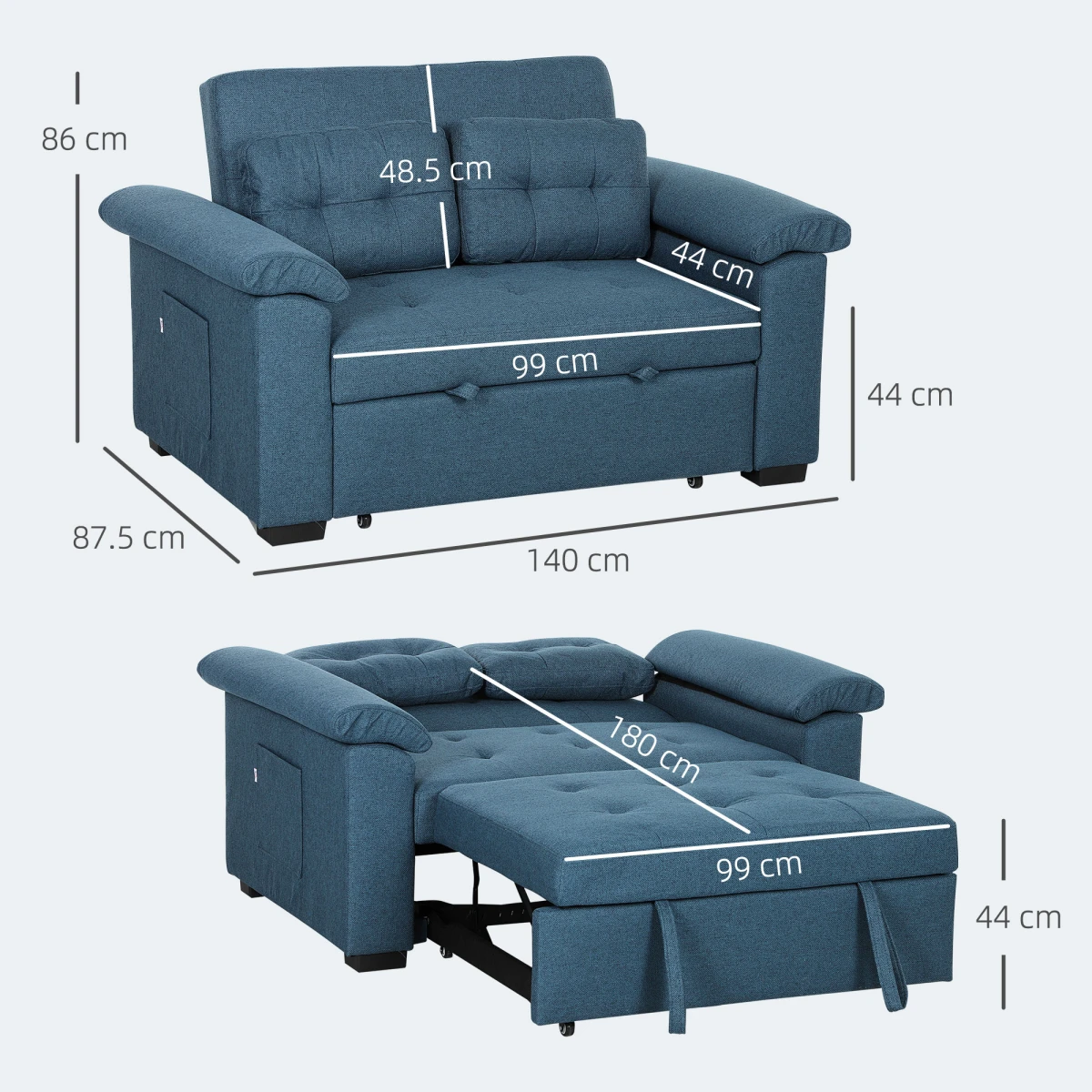 HOMCOM Homcom Sofa Bed Two Seater Click Clack For Living Room - Sofa Bed