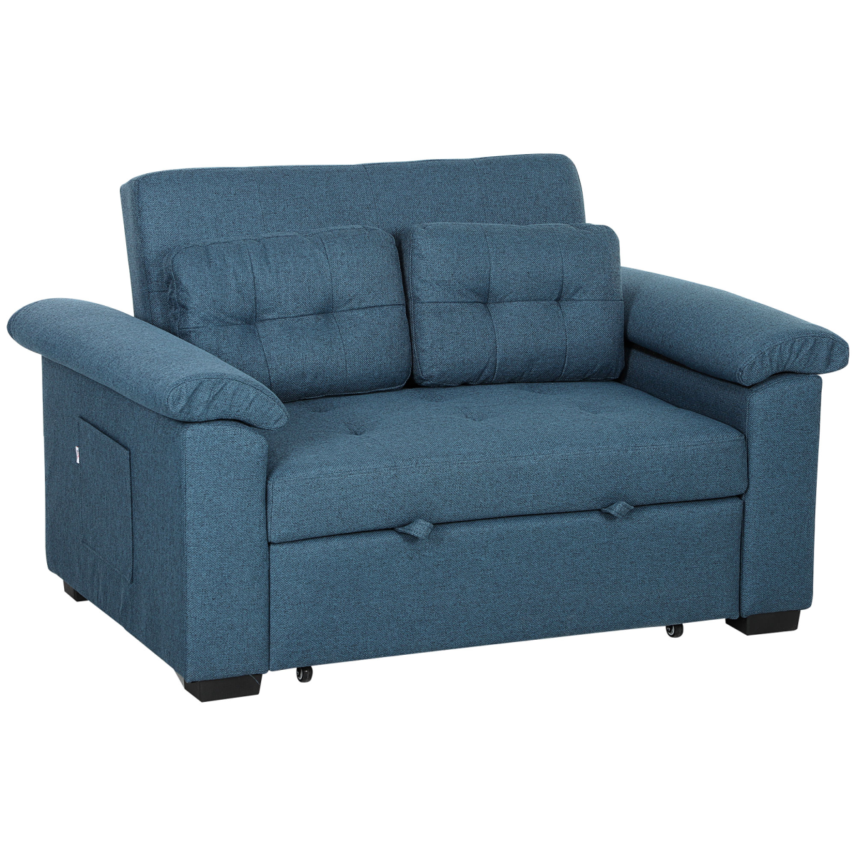 Homcom Sofa Bed Two Seater Click Clack For Living Room in dark blue fabric with tufted cushions.
