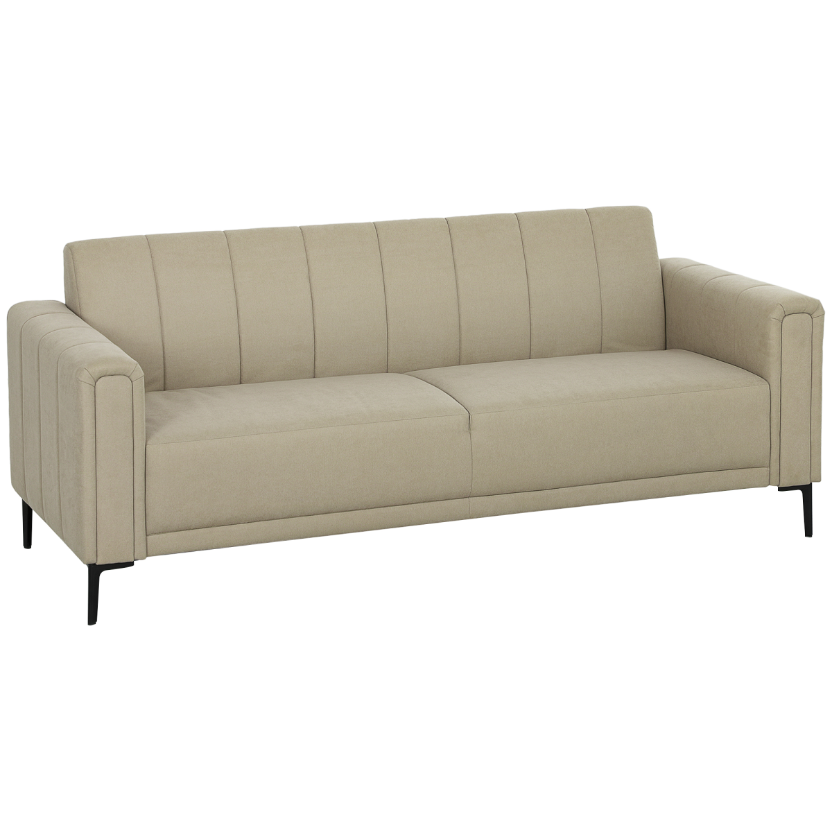 HOMCOM Three Seater Sofa Full Size Channel Tufted For Home - beige linen-look upholstery, plush padding