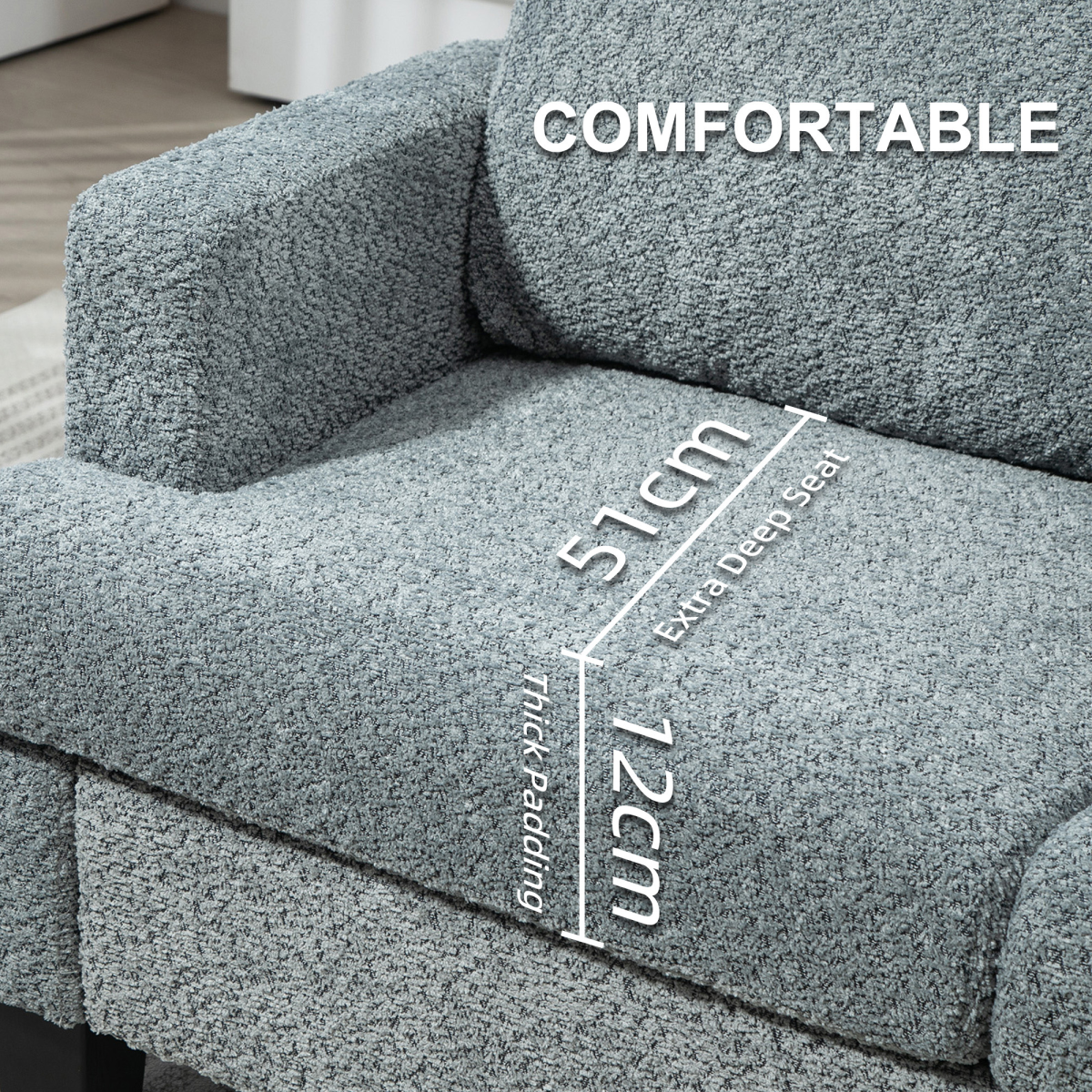 Homcom Chenille Loveseat 138 cm S Springs For Small Rooms in blue-grey chenille with a 12 cm thick seat.