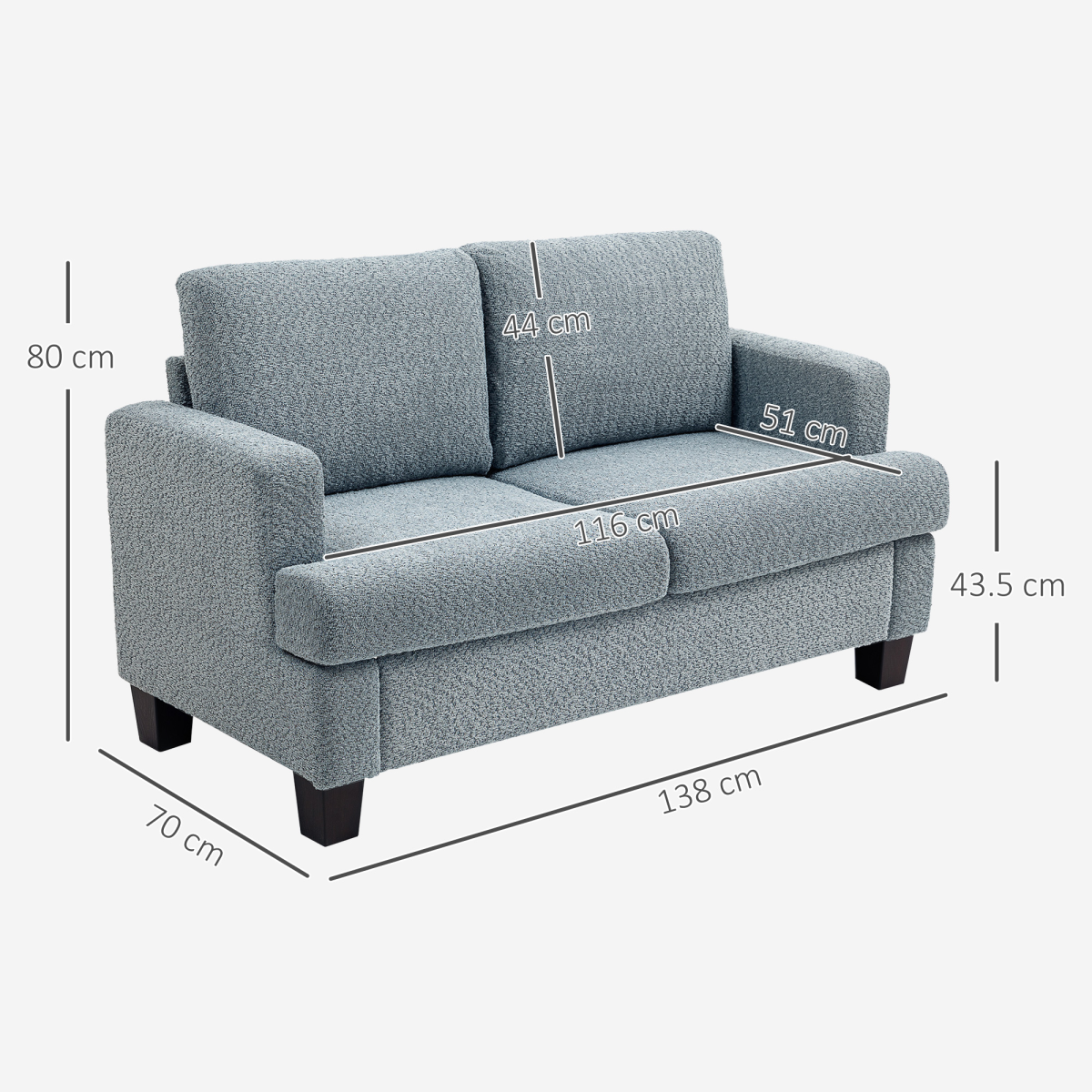 Homcom Chenille Loveseat 138 cm S Springs For Small Rooms: compact blue-grey chenille sofa for small spaces