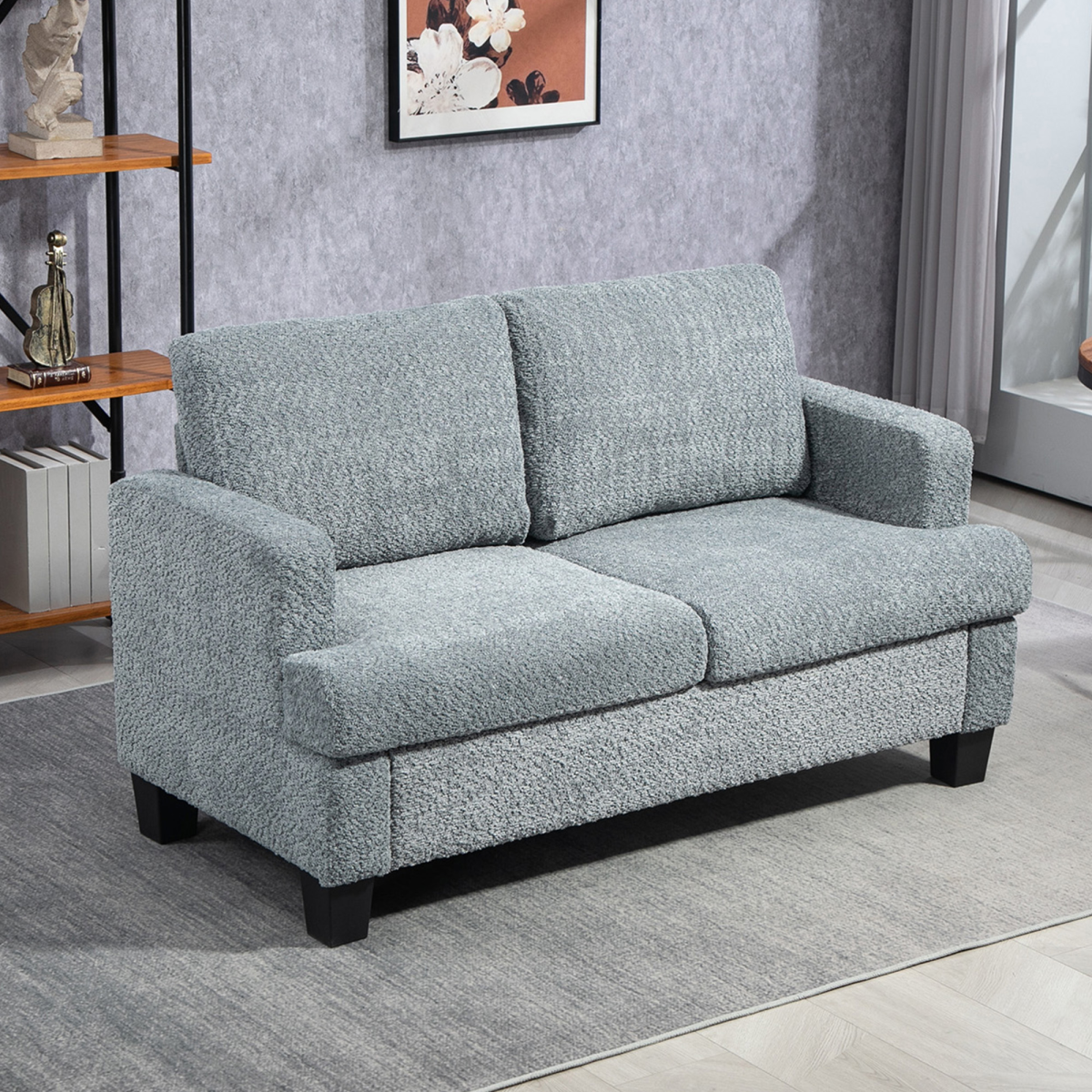 Homcom Chenille Loveseat 138 cm S Springs For Small Rooms in blue-grey chenille, compact living room sofa.