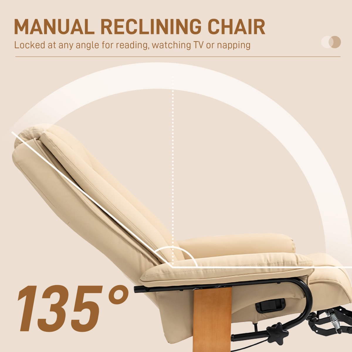 HOMCOM Reclining Armchair 135Degree Footrest LivingRoom beige upholstery with built-in footrest for comfort