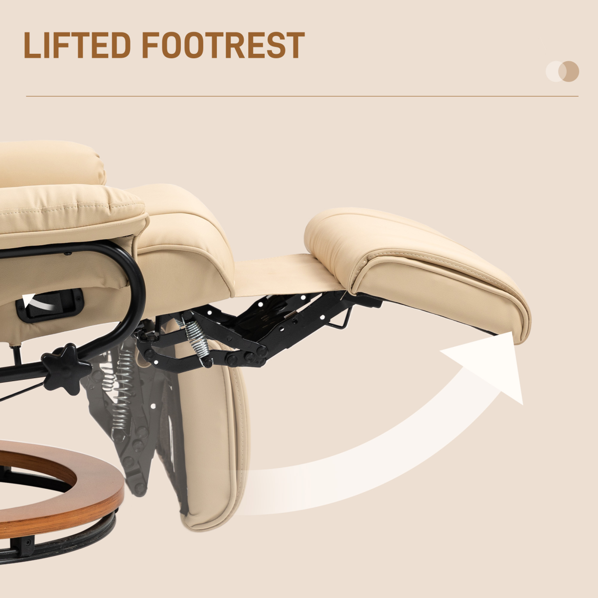 HOMCOM Reclining Armchair 135Degree Footrest LivingRoom beige with built-in footrest and 360° swivel base.