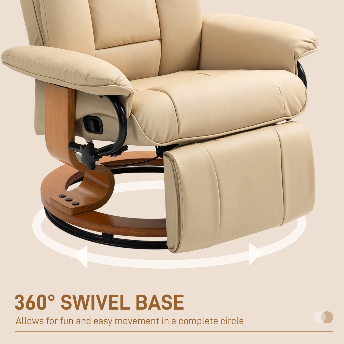 HOMCOM Reclining Armchair 135Degree Footrest LivingRoom with 360° swivel base for comfortable living room relaxation.
