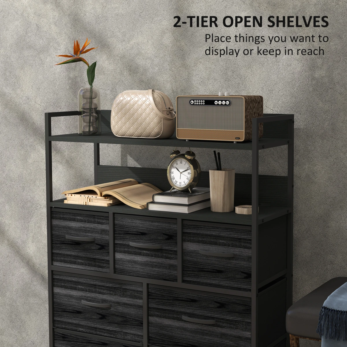 HOMCOM 7 Drawer Dresser Tall With Shelves Bedroom by HOMCOM