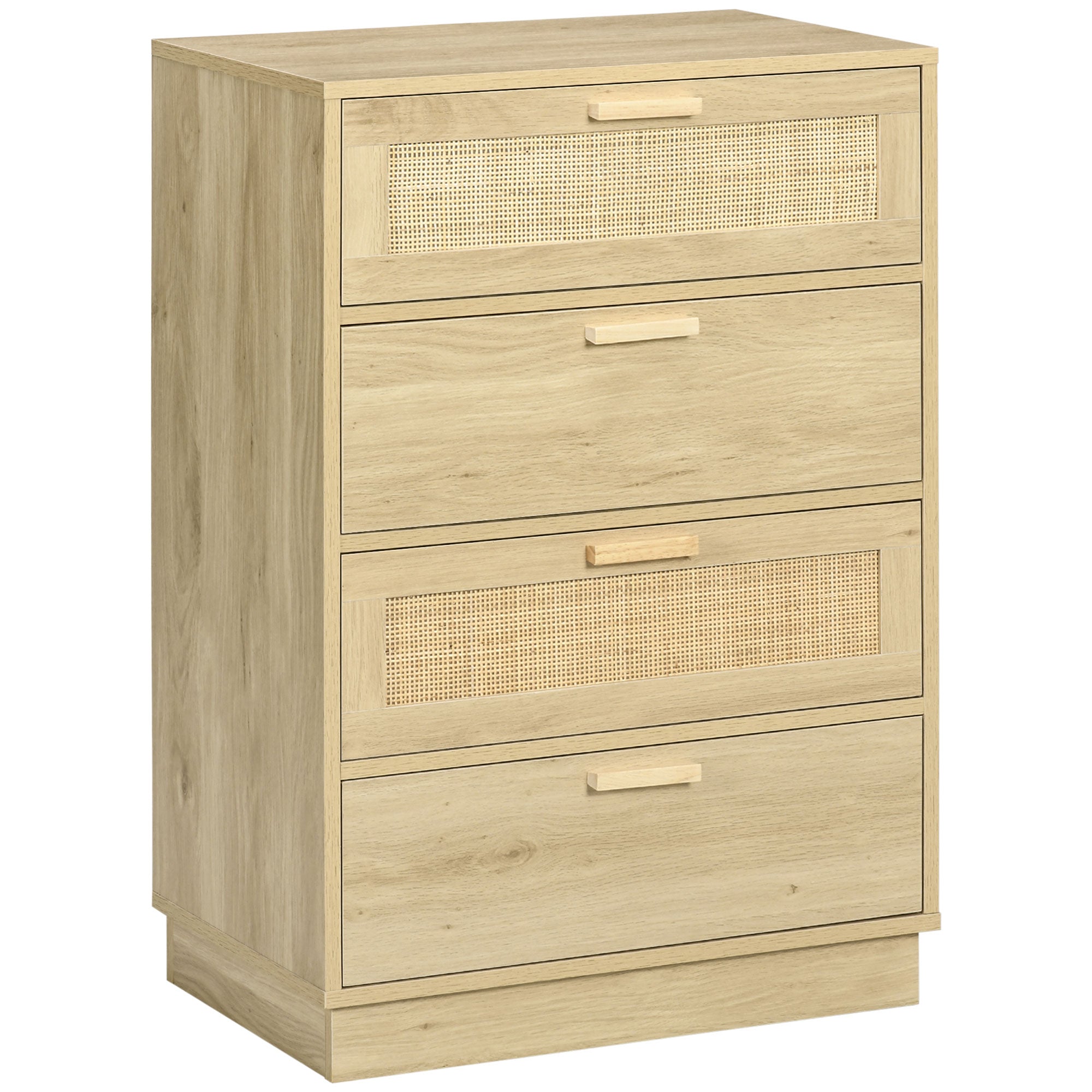 HOMCOM Four Drawer Dresser With Rattan Panels Natural Boho Style Bedroom Storage - HOMCOM - Home Symphony