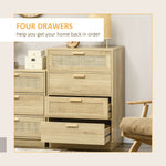 HOMCOM Four Drawer Dresser With Rattan Panels Natural Boho Style Bedroom Storage - HOMCOM - Home Symphony