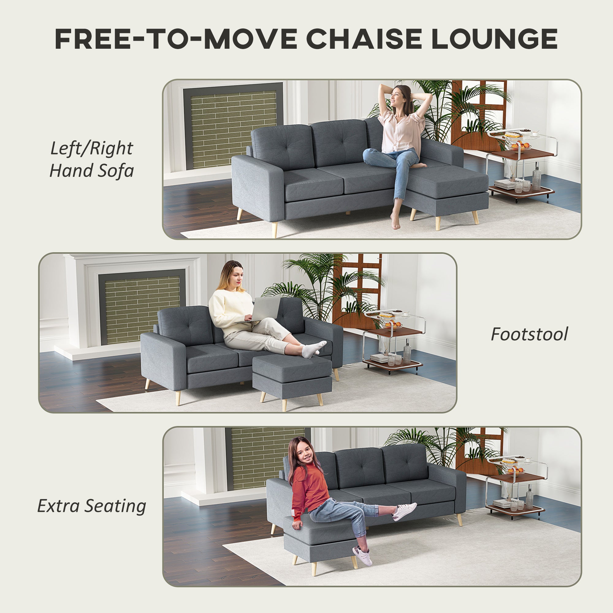 HOMCOM L Shaped Sofa 3Seat Space Saving Linen LivingRoom - HOMCOM - Home Symphony
