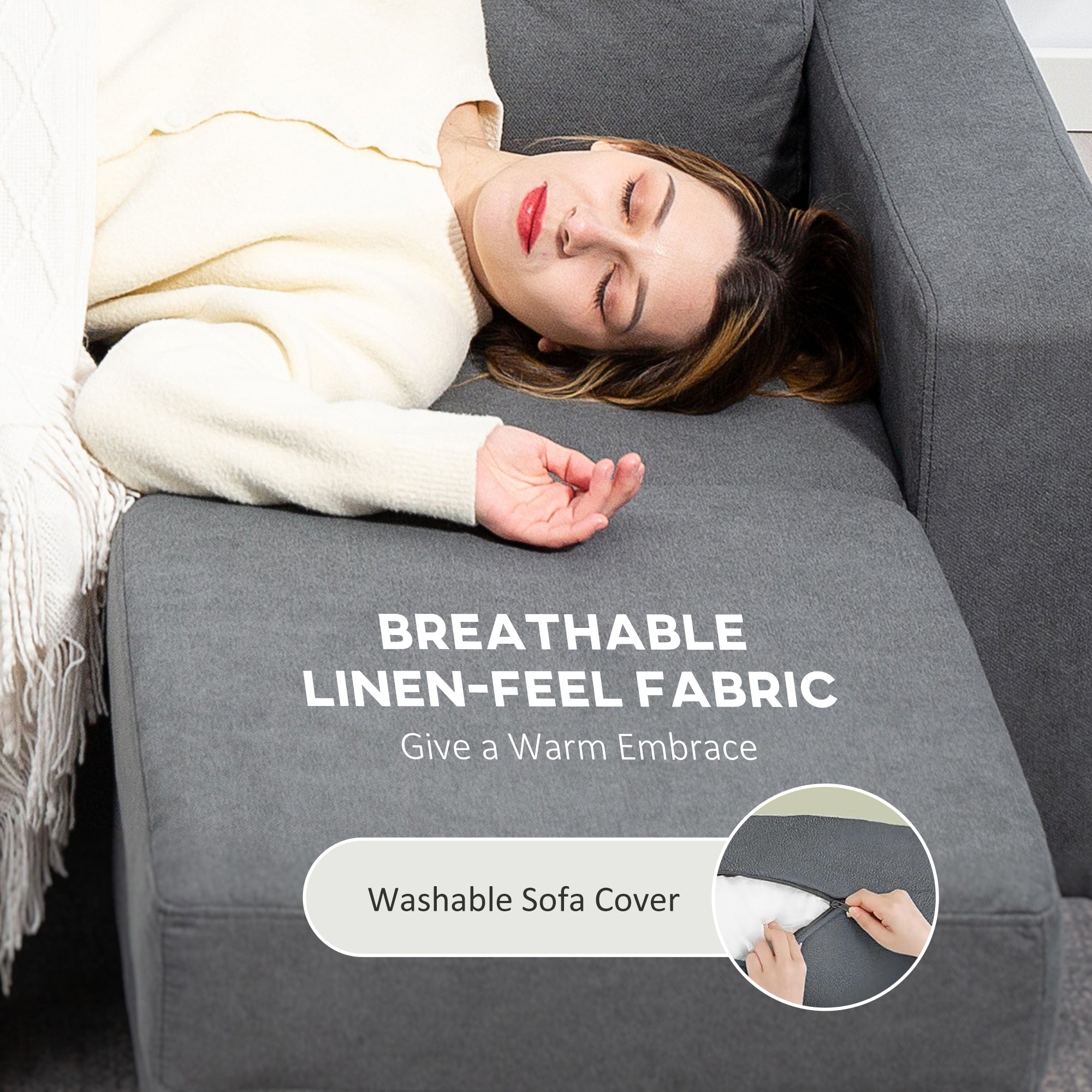 HOMCOM L Shaped Sofa 3Seat Space Saving Linen LivingRoom - HOMCOM - Home Symphony