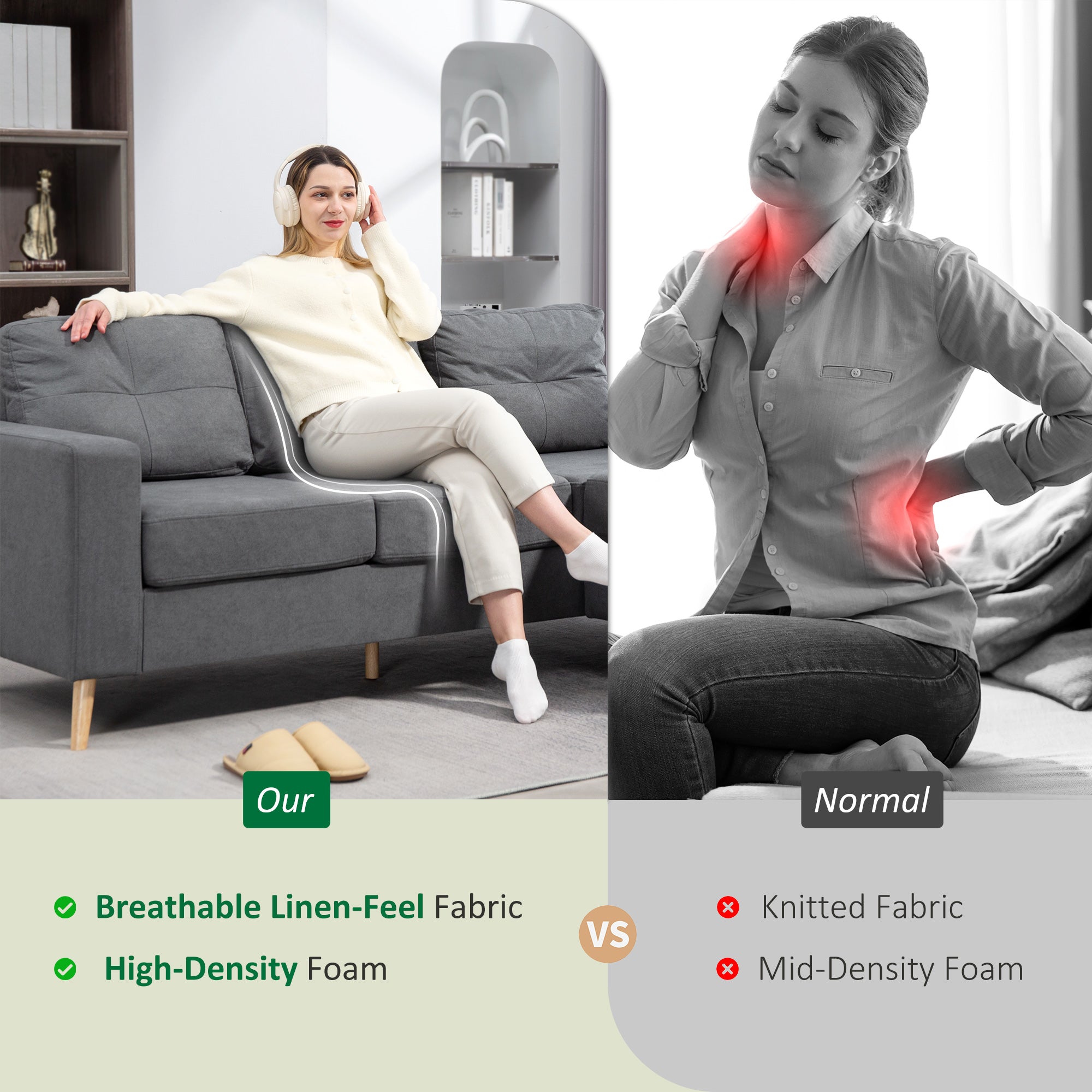 HOMCOM L Shaped Sofa 3Seat Space Saving Linen LivingRoom - HOMCOM - Home Symphony