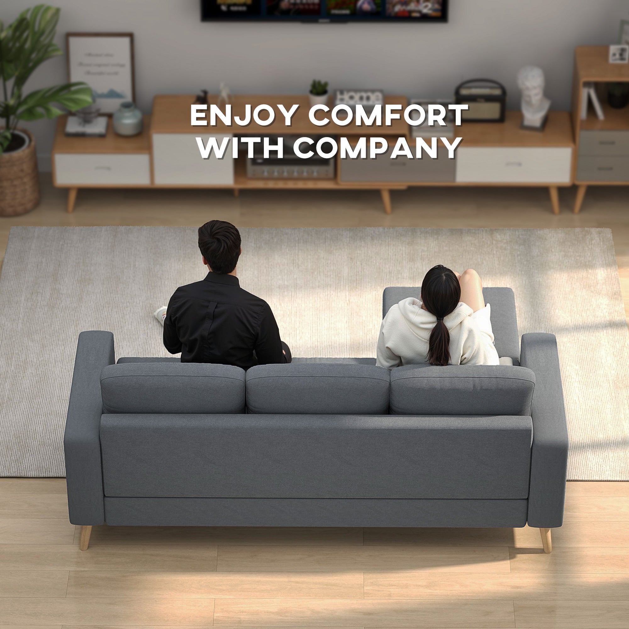 HOMCOM L Shaped Sofa 3Seat Space Saving Linen LivingRoom - HOMCOM - Home Symphony