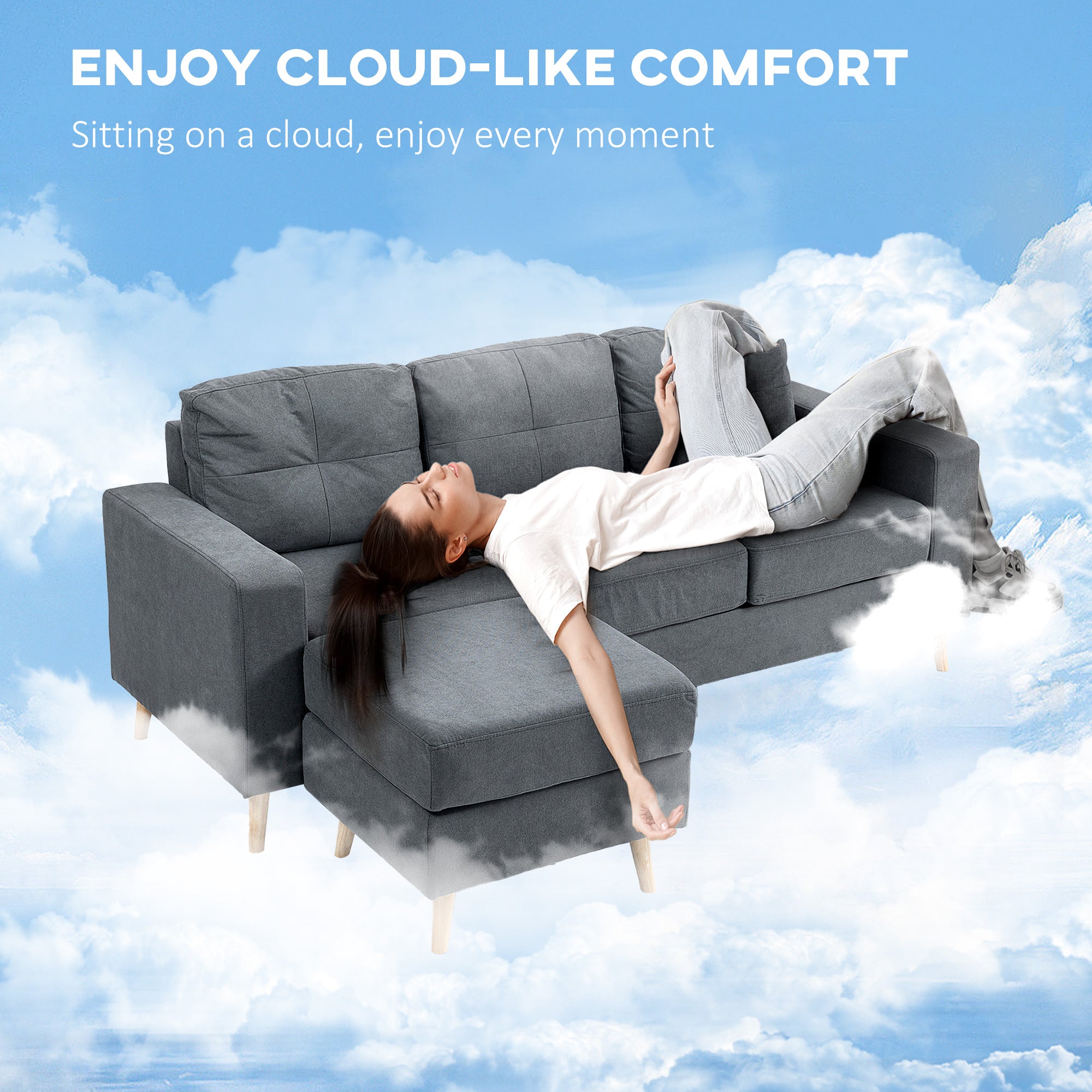 HOMCOM L Shaped Sofa 3Seat Space Saving Linen LivingRoom - HOMCOM - Home Symphony